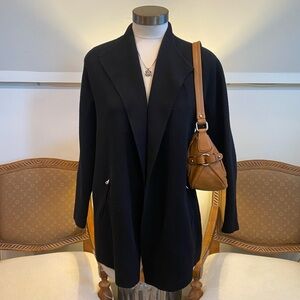 Talbots Black Open-Front Cardigan Knit Merino Wool Zipper Pockets Women's Medium